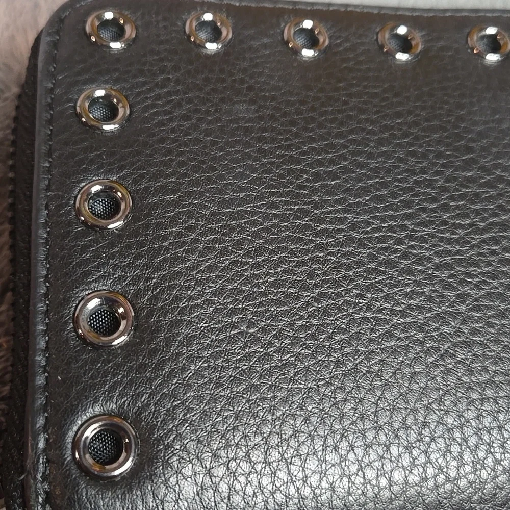 Vince Camuto Black Zip-Around Wallet with Eyelet Detail